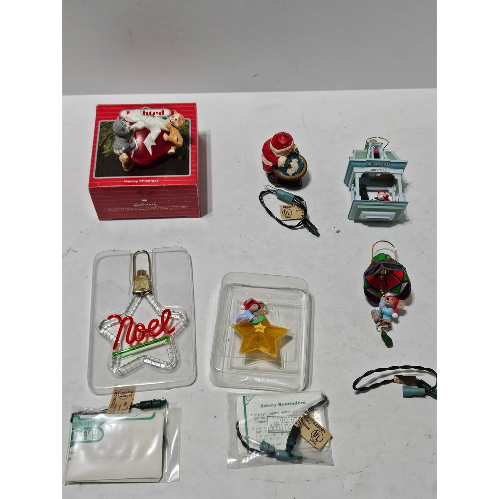 Hallmark Lighted Christmas Ornaments Lot of 6 Vintage Mice Santa Noel - Picture 9 of 9